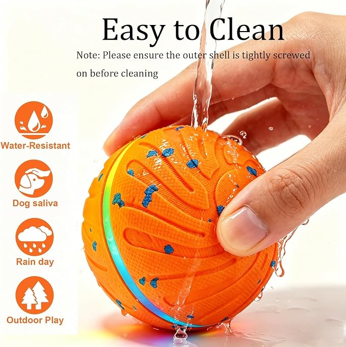 Smart Interactive Dog Toys, 3 Play Modes Smart Moving Bouncing Dogs Ball, E-TPU Moving Dog Toy Ball with RGB Lights, USB Rechargeable, Waterproof Dog Ball, Automatic Dog Toy for Medium & Large Dogs