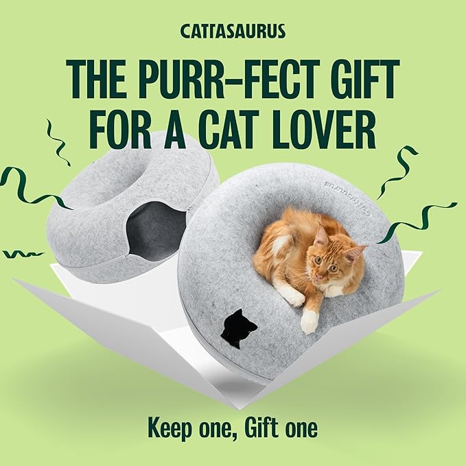 Cattasaurus Peekaboo Cat Cave Duo Jumbo Set, Extra Spacious Cat Donut for Multiple & Large Kitty 15+ lbs, Scratch Detachable Cat Beds for Indoor Cats, Washable Cat Tunnel Bed, Best Kitten Toys