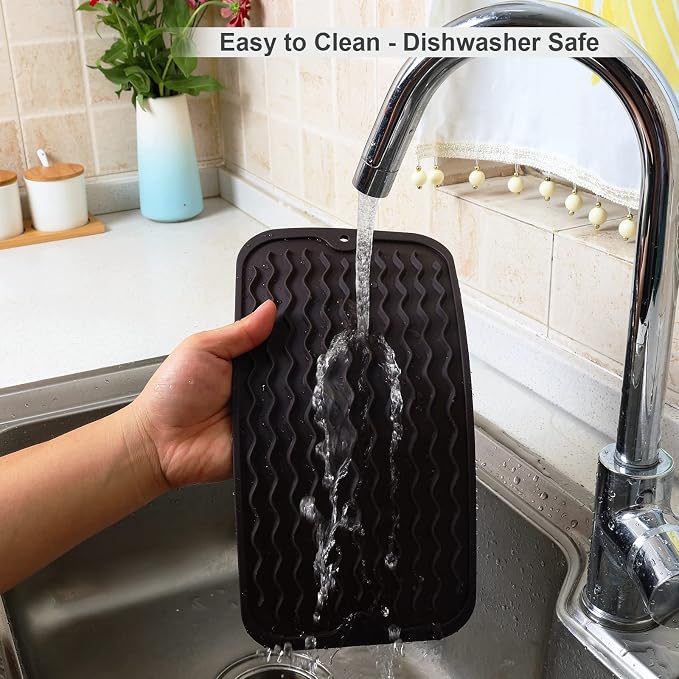 ZLR Silicone Sink Caddy Tray (6" x 12" / 153 x 305mm) - Narrow Sponge Holder for Kitchen Counter - Waterproof Dish Drying Mat, Non-Slip Soap Dispenser Mat & Bathroom Vanity Organizer (Coffee)