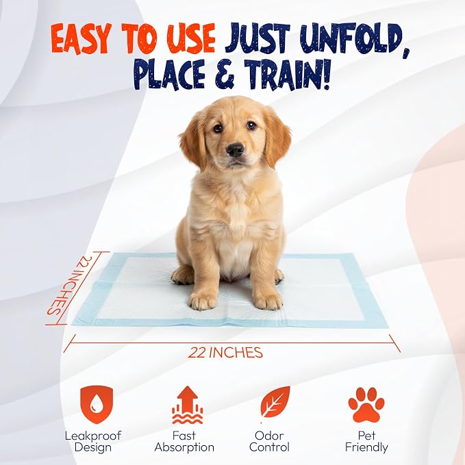 BPG Ultra Absorbent Pet & Puppy Pads – 30 Count 22"x22" Pee Pads for Dogs, Disposable Leak Proof Dog Training Pads, Quick Drying Underpads, Puppy Essentials for House Training - Brooklyn Pet Gear