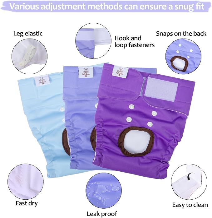 CuteBone Dog Diapers Female 3 Pack Reusable Doggy Diapers with One Suspender for Small Medium Large Dog Period BDD01L