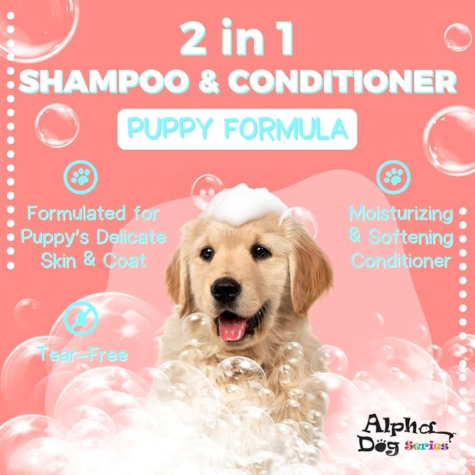 Natural Puppy Shampoo and Conditioner Tear Free with Aloe Vera, pH-Balanced Shampoo for Puppies, Tearless Dog Shampoo and Conditioner, Puppy Wash Sensitive Skin 26.4 Oz (Pack of 2)