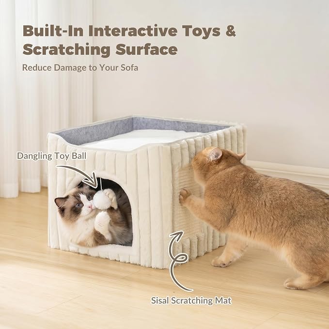 Avont 3-Piece Cardboard Cat Scratcher Set Bundle with Cat House, Foldable Cave Hideaway Bed for Indoor Cats