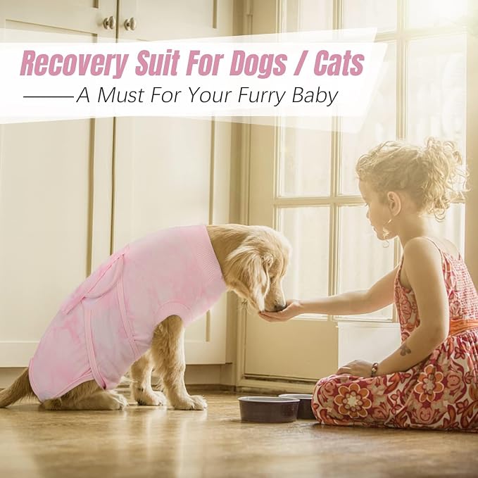 Kuoser Dog Surgery Recovery Suit, Anti Licking Surgical Suit for Dogs Male Neuter, Soft Dog Surgery Suit Female Spay Subsititute E-Collar Cone, Doggie Body Suits After Surgery Pink Tie Dye XL