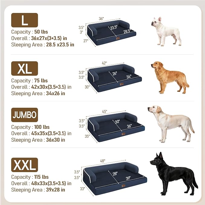 Comfort Expression Extra Large Dog Bed - Orthopedic Pet Bed with Washable Removable &Waterproof Cover Sofa Pet Couch with Foam Support for Big Size Dogs with Bolster, 45x35