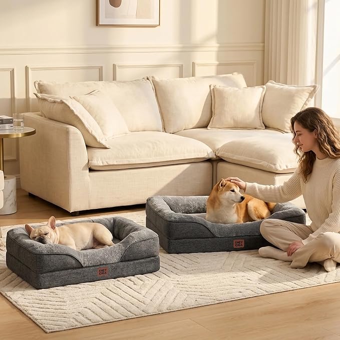 EHEYCIGA Orthopedic XXL Dog Bed for Large Sized Dog, 52x41 Inch Extra Large Memory Foam Dog Couch Bed with Sides, Waterproof Liner & Washable Removable Cover, Bolster Pet Sofa, Grey