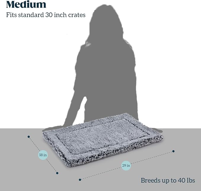 PELZIN Stoutwool Indestructible Dog Bed - Fluffy Chew Proof Dog Crate Pad - Tough Kennel Pad for Aggressive Chewers - Washable, Ideal for Medium Breeds & Fits 30-Inch Crate - 29"x18", Charcoal
