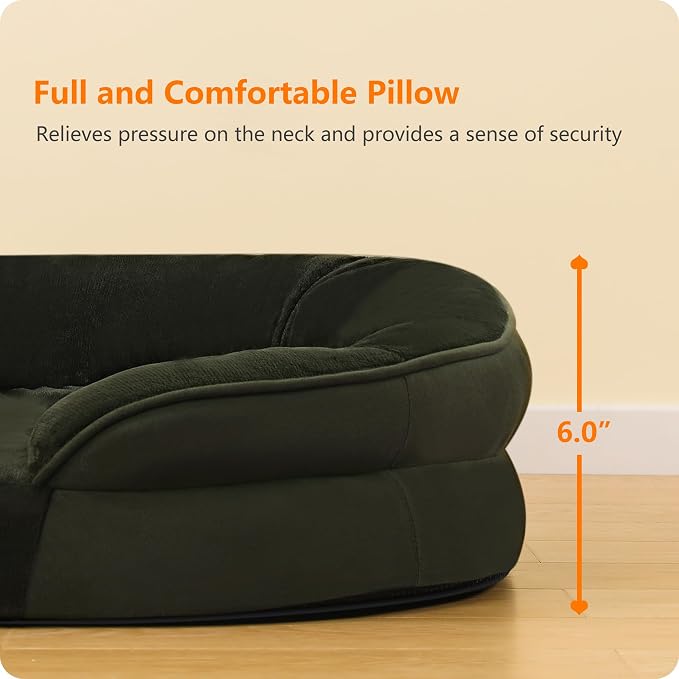 Dwanton Orthopedic Dog Bed for Medium Dogs with Gel Memory Foam, Waterproof Dog Sofa, Washable Pet Bed with Four Sided Bolster Cushion, Removable Cover & Non-Slip Bottom, 36", Green