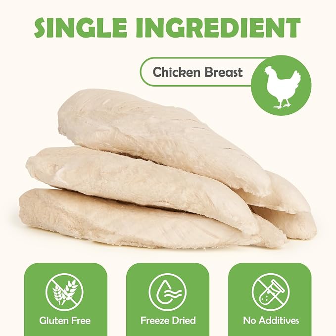 MON2SUN Freeze Dried Chicken Breast Dog & Cat Treats - Whole Cut, Single Ingredient, High Protein, Grain & Gluten Free, for Training Chew or Topper, 5.3oz