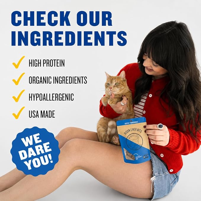 Winnie Lou Grass-Fed Bison Liver Bits Cat Treats, 3 Packs - Single Ingredient, High Protein Cat Food Snacks, Grain Free & Made in the USA, with Taurine, Iron & Zinc for Healthy Cats