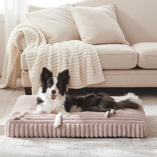 XL Dog Bed, Flat Pet Beds with Removable Washable Cover, Pet Mat Cute Dog Crate Bed Thick Shredded Chopped Crate Foam & Anti Slip Bottom for Indoor