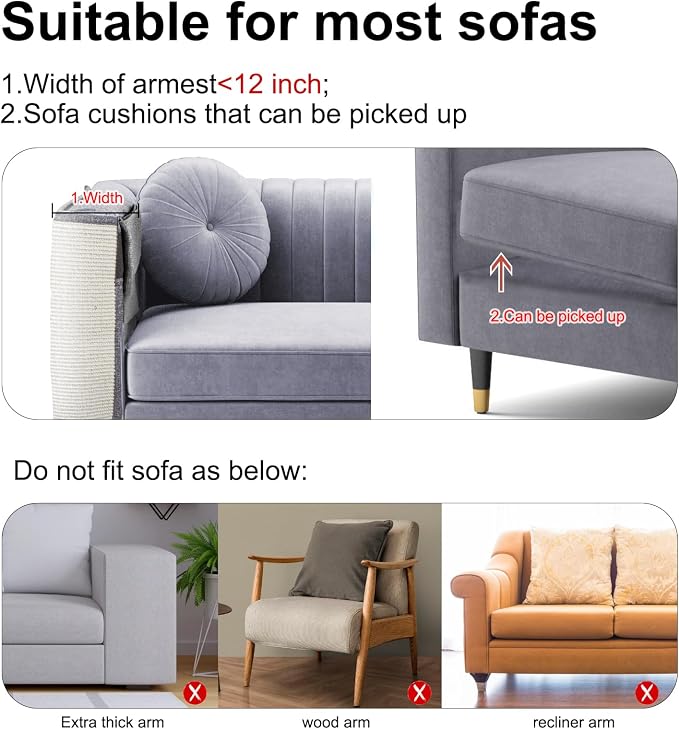 Upgraded Cat Scratch Furniture Protector,Cat Scratch Sofa Arm Sheild with Large Size Natural Sisal for Protecting Couch Sofa Chair Furniture 27.6''L*19.6''W (Light Grey/Right Handed)