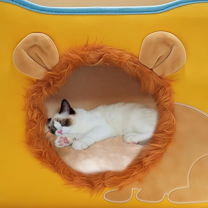 CWV Interactive Cat Toys for Indoor Cats, Kitten Toys with Scratch Pad， Cat Hideaway with Peekaboo Holes, Lion Cat House Cave with Soft Pillow