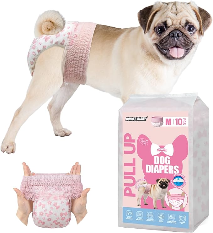 Dono Disposable Pull It Up Female Dog Diapers, 360° Stretchy Waist Puppy Diapers, Super-Absorbent Doggie Diapers with Rapid-Dry Technology Leak-Proof Design for Doggy in Heat Period, M 40 Pcs