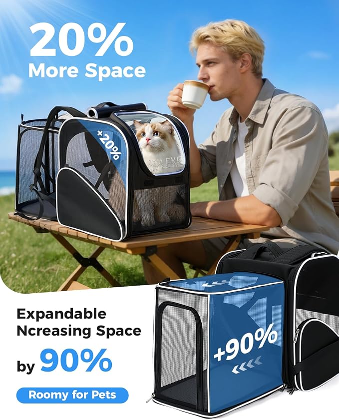 Lekereise Cat Backpack Carrier,Breathable Cat Carrier Large Space Bubble Pet Backpack for Kitty Small Dog,Expandable Bubble Pet Carrier for Hiking, Walking,Travel