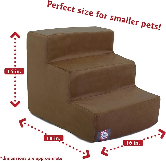 Majestic Pet 3 Step Portable Dog Stairs for Small Dogs to get on Bed Supports 250 lbs or Less – Dog Steps for High Bed with Machine Washable Cover –Pet Stairs for Cats Suede Chocolate