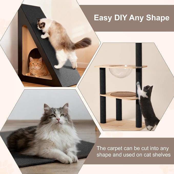 Cat Scratch Furniture Protector, Self-Adhesive Cat Scratcher Mat, Couch and Furniture Protector from Cat Claws, Black, 1 Set