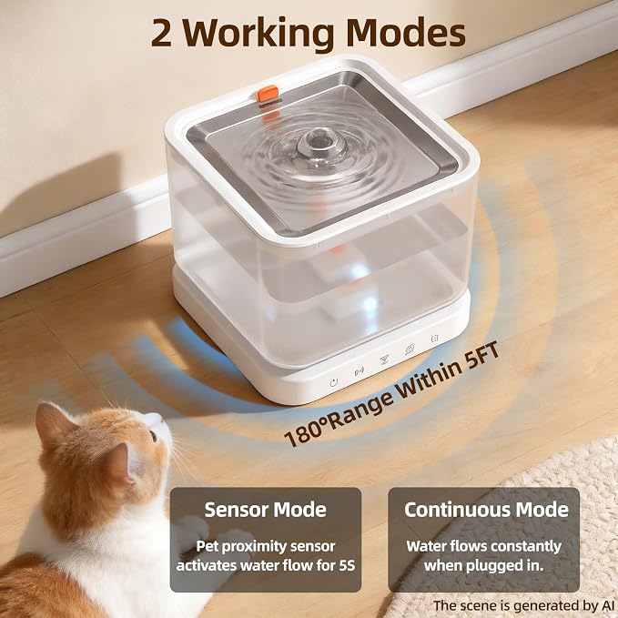 Wireless Cat Water Fountain,3L/101oz Cat Water Fountain for Cats Indoor,4000mAh Battery Operated Pet Water Fountain,Cat Fountain with Stainless Steel Tray,BPA-Free(P08F)