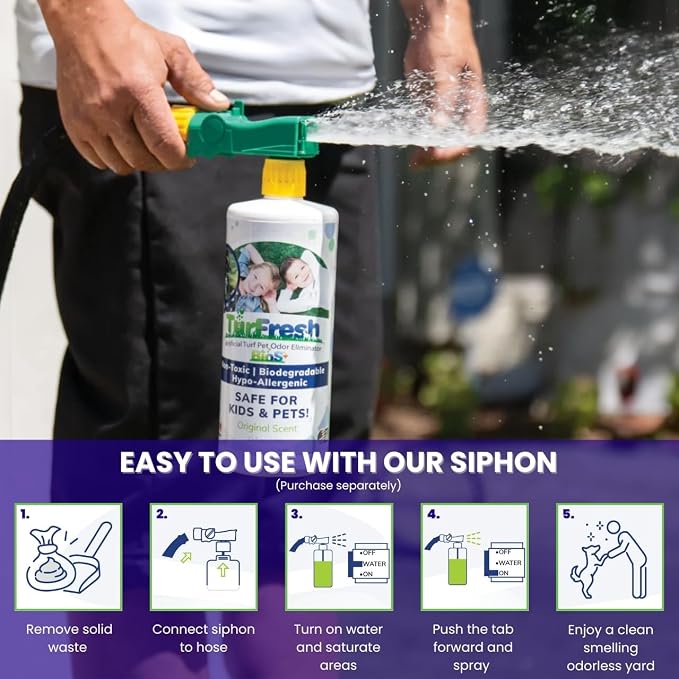 TurFresh BioX Artificial Turf Odor Eliminator – Yard Deodorizer for Dog Urine & Feces – Natural Concentrate Outdoor Cleaner – Safe for Kids & Pets – 1 Gallon Fresh Cut Grass Scent