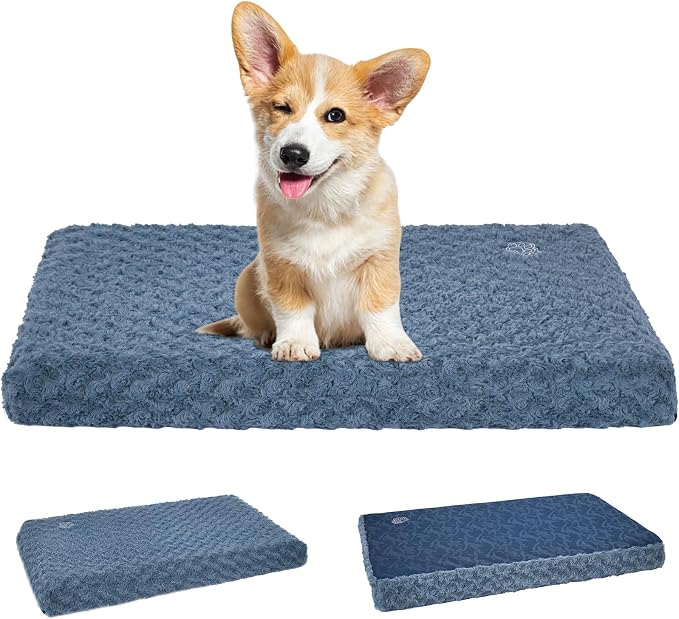 EMPSIGN Stylish Dog Bed Mat Dog Crate Pad Mattress Reversible (Cool & Warm), Water Proof Linings, Removable Machine Washable Cover, Firm Support Pet Crate Bed for Small to XX-Large Dogs, Navy/Grey