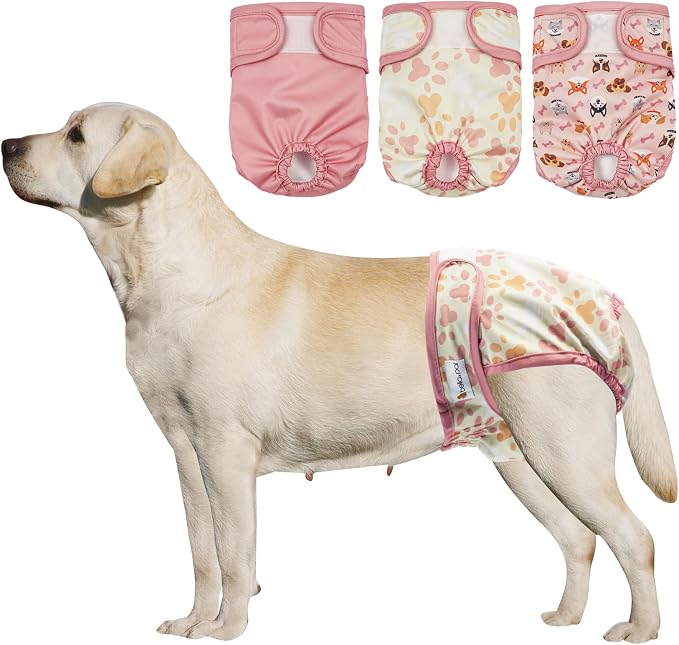 BELLA & PAL Washable Dog Diapers Female, 3 Pack Highly Absorbent Dog Diaper, Leak-Proof Diaper for Dog Female in Heat, Period, Incontinence, Excitement Pee (Pink Delight, XL (25-33" Waist))