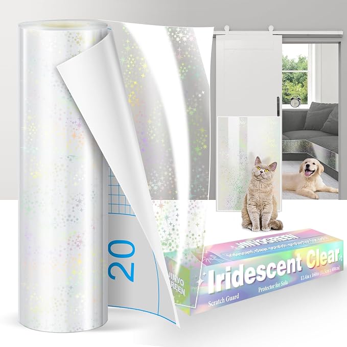 JINVOGREEN Iridescent Cat Scratch Furniture Protector, 160" x 12.4" Clear Anti Cat Scratch Protector, Thickened Self-Adhesive Furniture Cat Scratch Protector