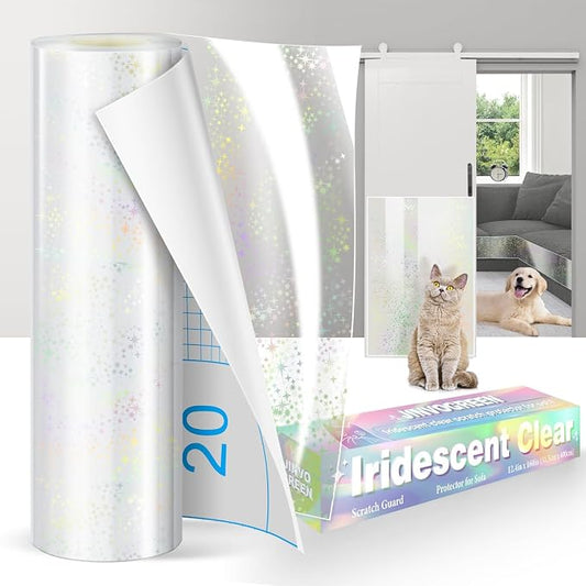 JINVOGREEN Iridescent Cat Scratch Furniture Protector, 160" x 12.4" Clear Anti Cat Scratch Protector, Thickened Self-Adhesive Furniture Cat Scratch Protector