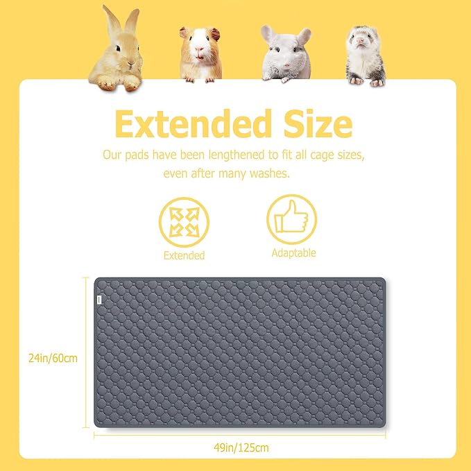 Guinea Pig Bedding, 49x24in 2 Pack Washable Guinea Pig Cage Liners, Waterproof Reusable & Anti Slip, Super Absorbent Guinea Pig Pee Pad for Midwest Cage, Small Animal, Rabbit, Bunny, Green