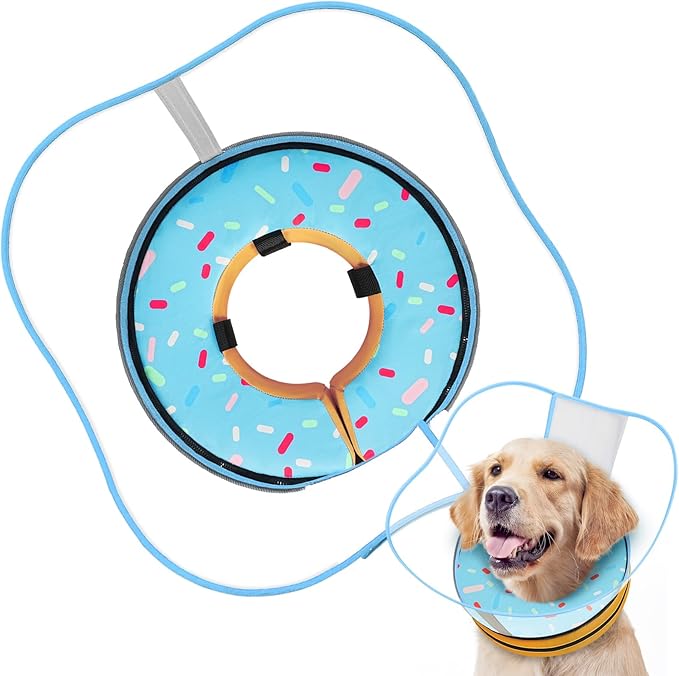Sponge Dog Cone Collar, Dog Donut Collar After Surgery with Clear Shield, Adjustable Soft Cone for Dogs to Stop Licking-Comfy Cone for Large Medium Small Dogs (DonutBlue,XXL)