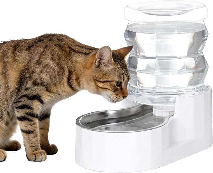 RIZZARI 4L Stainless Steel Gravity Water Dispenser for Cats and Small Dogs, No Filter Automatic Pet Water Bowl, Low Maintenance Indoor Hydration Station for Apartments and Busy Pet Owners