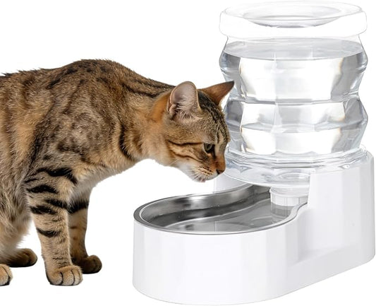 RIZZARI 4L Stainless Steel Gravity Water Dispenser for Cats and Small Dogs, No Filter Automatic Pet Water Bowl, Low Maintenance Indoor Hydration Station for Apartments and Busy Pet Owners