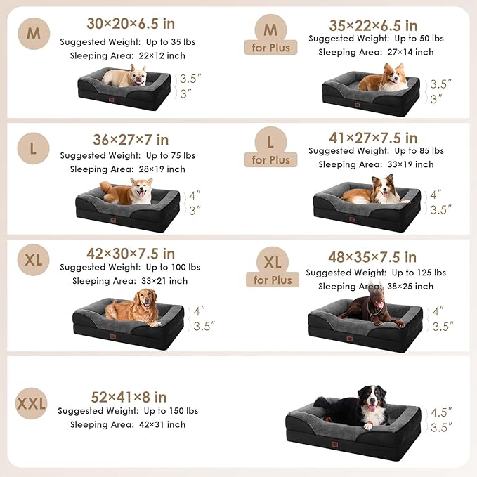 EHEYCIGA Orthopedic Dog Bed for Large Sized Dog, 36x27 Inch Large Memory Foam Dog Couch Bed with Sides, Waterproof Liner & Washable Removable Cover, Bolster Pet Sofa, Grey/Black
