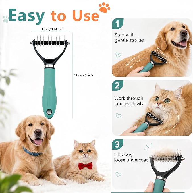 Dog Brush and Cat Deshedding Rake, Pet Grooming Tool for Shedding with Rounded Stainless Steel Teeth, Comfortable Grip for Long or Thick Coats (Orange)