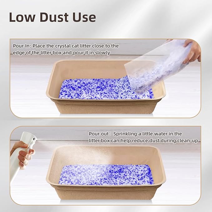 LaSyL Crystal Cat Litter for Multi-Cat Households - 34.4 lb Silica Gel, 30-Day Odor Control, 99.9% Dust-Free Non-Clumping Low Tracking Lightweight Unscented Formula (8 Bags x 4.3lb)