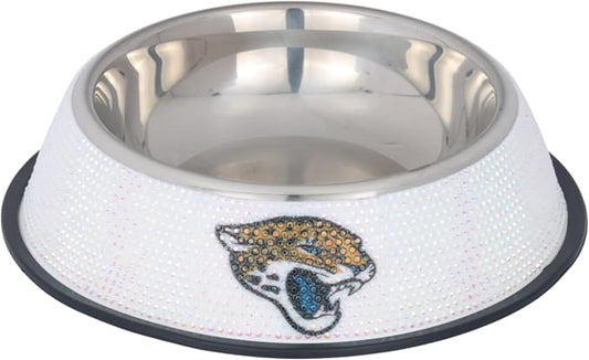 The Memory Company Officially Licensed Stainless Steel Pet Bowl, Premium Bling Team Logo Dog & Cat Food & Water Dish, Non-Slip Rubber Base, for Large/Small Breeds