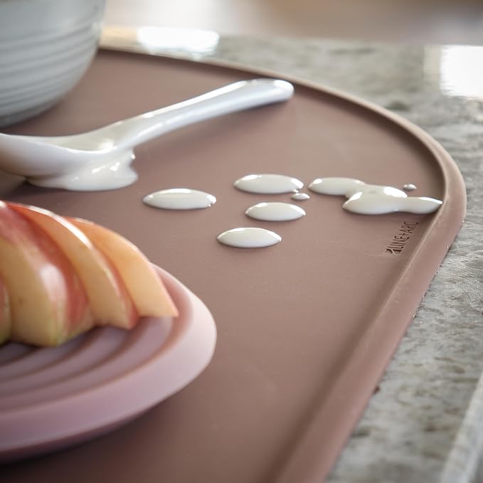 LINE+ARC Waterproof, Stain-Resistant, Heat-Safe Silicone Degrē Placemats (20.5x13, Set of 2 Dune) 3mm-High Rim Adults Babies Easy-to-Clean Washable Oval Modern Non-Slip Dining Table Mats