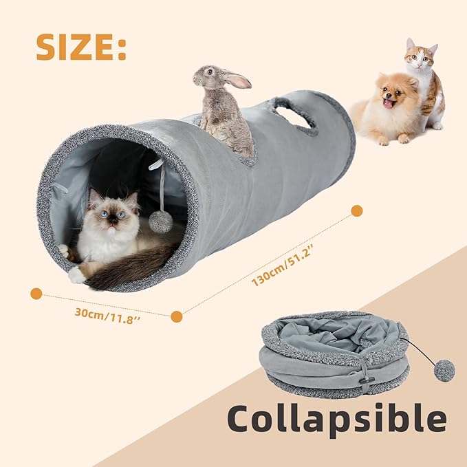 PAWZ Road Cat Scratching Post Bed Bundle with PAWZ Road Cat Tunnel 51 Inches Long Cat Toys Collapsible Tunnel 12 Inches in Diameter