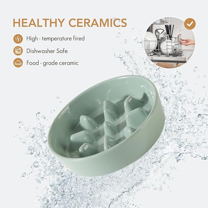 Havniva Ceramic Slow Feeder Dog Bowls, 1.2 Cups Dog Bowl Slow Feeding for Small and Medium Breed, 7.3inch Puzzle Dog Food Bowl Slow Feeder Non-Slip Anti-Gulping and Anti-Choking Reduces Bloating