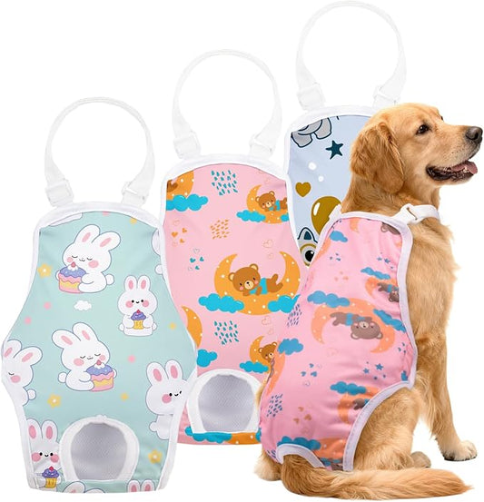 3 Pack Washable Female Dog Diapers with Adjustable Suspender, Reusable Sanitary Panties for Dogs in Heat, Leak-Proof Design for Small Dogs