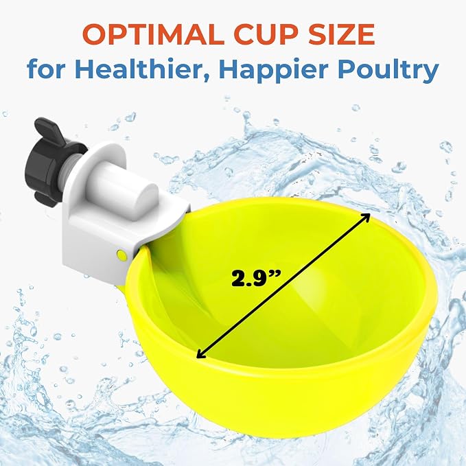Lil'Clucker - Large Automatic Chicken Waterer Cups Suitable for Ducks, Geese, Turkeys, and Bunny Rabbit - Water Feeder Kit - Poultry Waterer (Yellow, 12 Pack)
