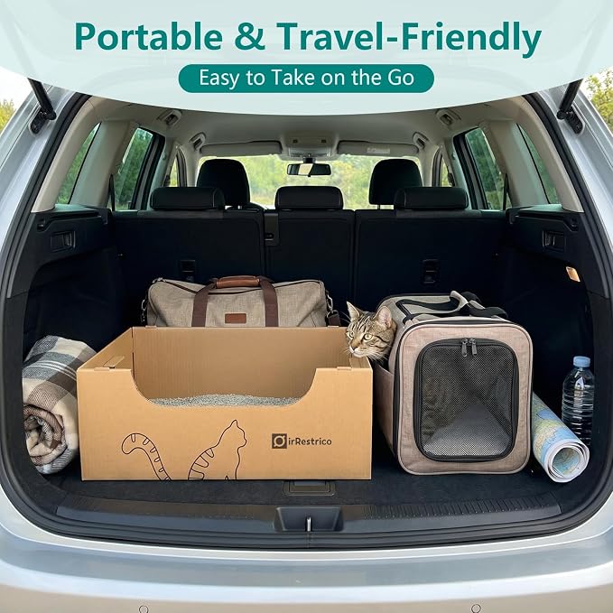 3-Pack Jumbo Disposable Cat Litter Box, Waterproof Cardboard Litter Box, Foldable & Portable for Travel and Home, Recyclable Disposable Litter Box