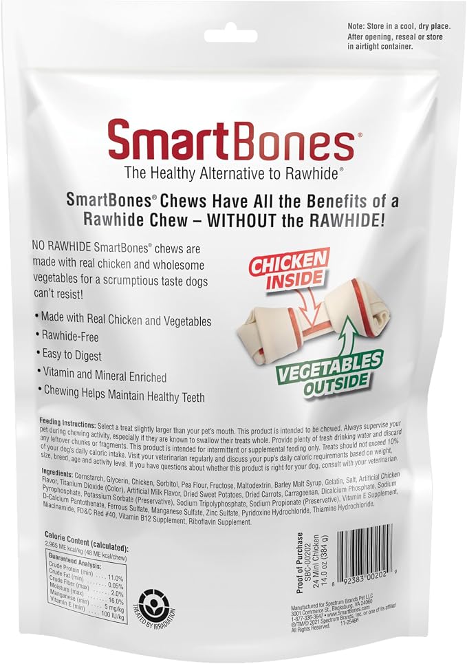 SmartBones Mini Bones with Real Chicken, 24 Count, Rawhide-Free Chews for Dogs