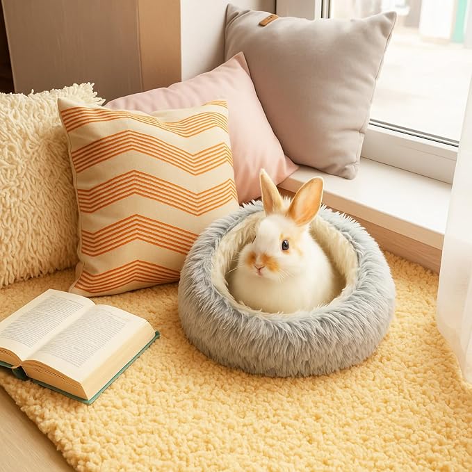 Novabright 4 Pcs Guinea Pig Bed Hooded Cover Hamster Hideout Warm Plush Bunny Washable Anti-Slip Round Cave Beds Cage Accessories for Small Animal Hedgehogs Ferrets Dwarf Rabbits