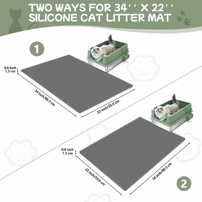 Homegroove 2Pcs Silicone Cat Litter Box Mat, 34"x22" Large Litter Box Mat for Litter Trapping, Waterproof Kitty Litter Mat for Indoor Cats, Cat Litter Catcher Mat for Floor, Non-Slip, Easy to Clean