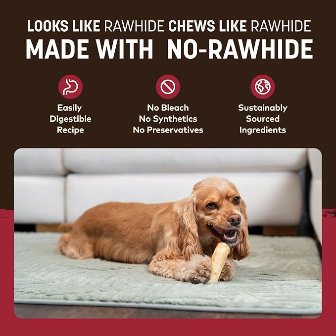 Earth Animal No Hide Chews - Long Lasting Rawhide Free Small Dog Chews Rolls, Beef - 6 Count