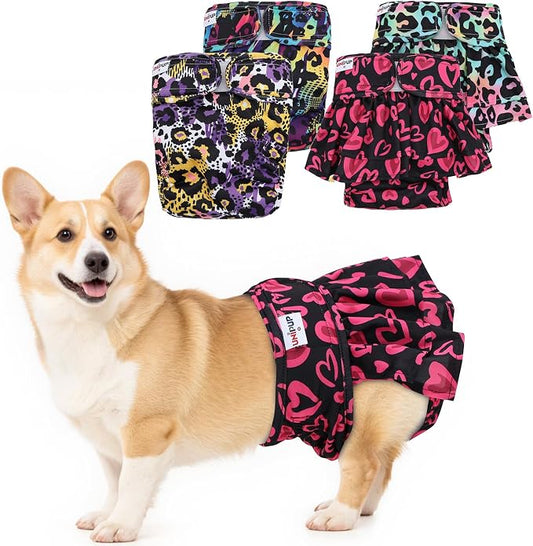 Female Dog Diapers Reusable No Tail Hole Period Panties Washable Diapers Female for Docked-Tail Frenchie French Bulldog Boston Terrier Without Tail (2 Pack Regular+2 Pack Skirts) U-WWDQB02XS