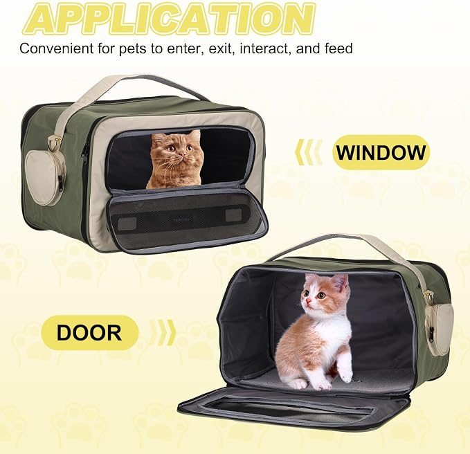 Cat Carrier for Pet, Adjustable Shoulder Strap, Breathable Dog Carrier Cat Carrying Case Pet Travel Bag Up to 14.3 lbs (Khaki), Intended for Hiking/Camping/Traveling