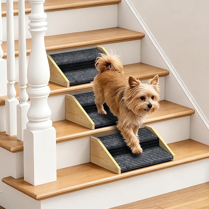 3 Pack Dog Ramp for Stairs-2-Step Wooden Pet Ramp with Non-Slip Carpet for Small Dogs,Gentle Slope Support for Senior Injured Aging Short-Legged Pets,Indoor Use