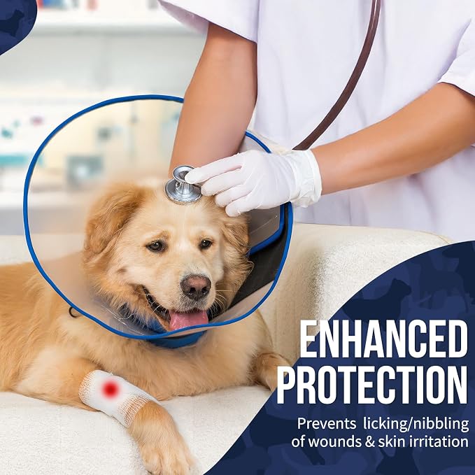 OneTigris Depth Adjustable Soft Dog Cone Collar for Medium Large Dogs After Surgery, Recovery for Small Dogs, Lightweight Elizabethan Collar for Dog to Stop Licking (Blue, L)