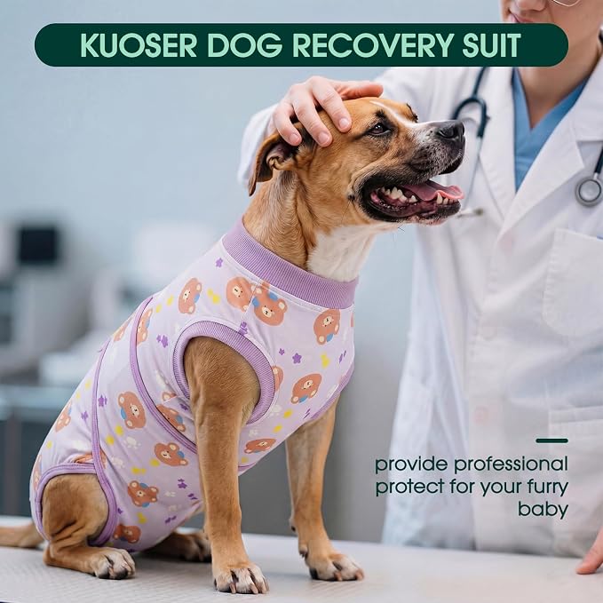 Kuoser Dog Surgery Recovery Suit, Soft Breathable Dog Recovery Suit for Female Spay Male Nueuter, Anti Licking Puppy Onesie Pet Surgical Suit for Dogs Abdominal Wounds Skin Disease, Bear S